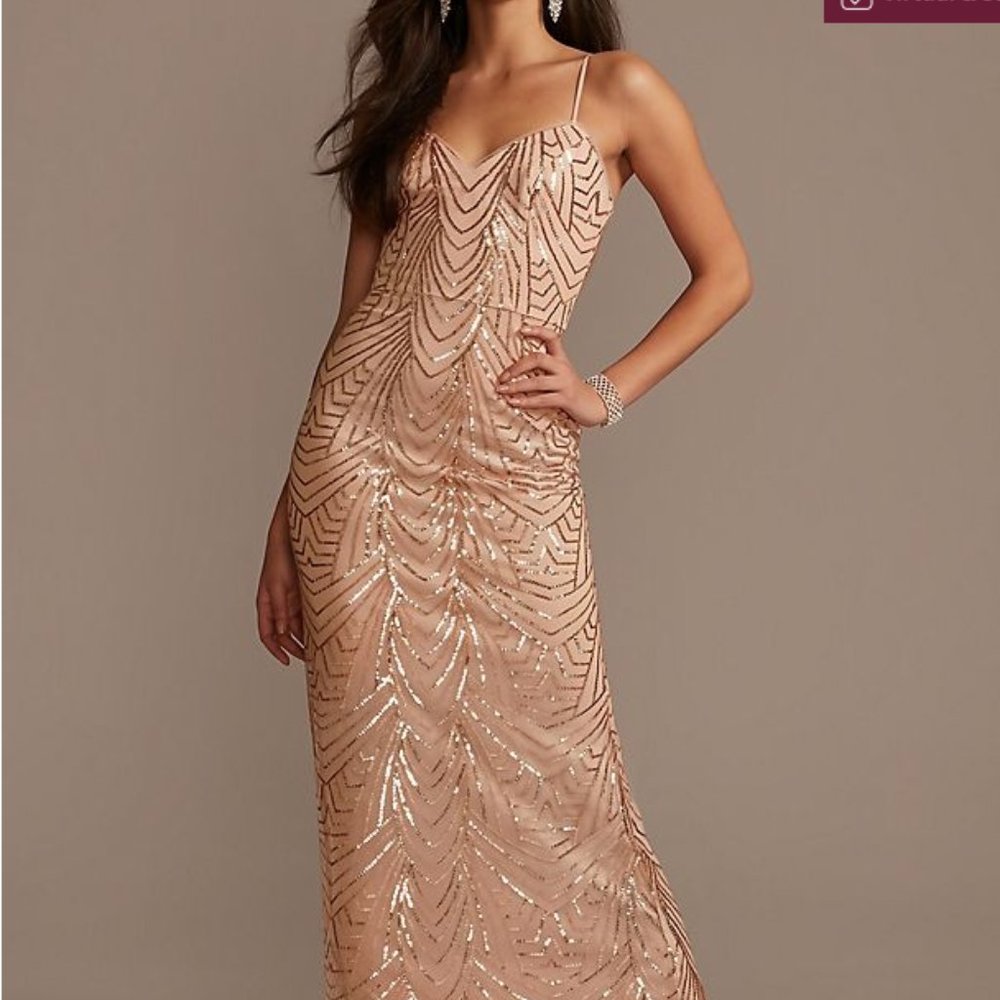 Rose Gold Sequin Maxi Dress Bridesmaid Prom Formal